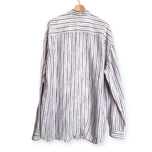 Tommy Bahama Relax 100% Linen Purple Striped Casual Button Down Shirt Men's XLT - Picture 2 of 9
